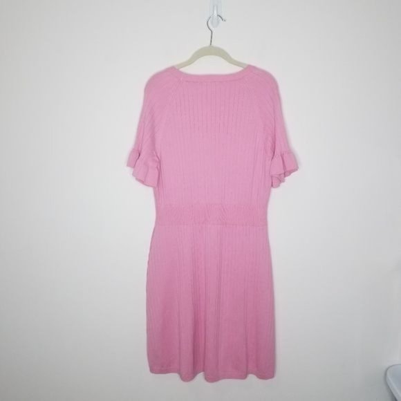 Calvin Klein Ribbed Ruffle Sleeve Sweater Dress Pink XL NWT - Picture 2 of 7